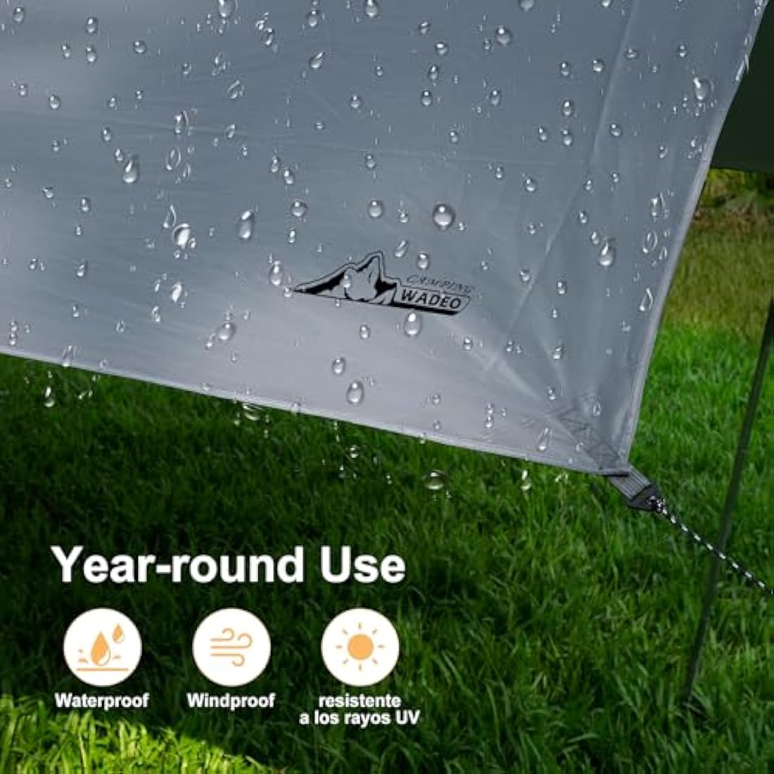 WADEO Large 12x16FT Camping Tarp, Waterproof Tarp with Heavy-Duty Fabric & Poles, Hammock Tent For Camping, Hiking, Comes with Luminous Pegs & Hammer, Easy to Set Up (Grey)