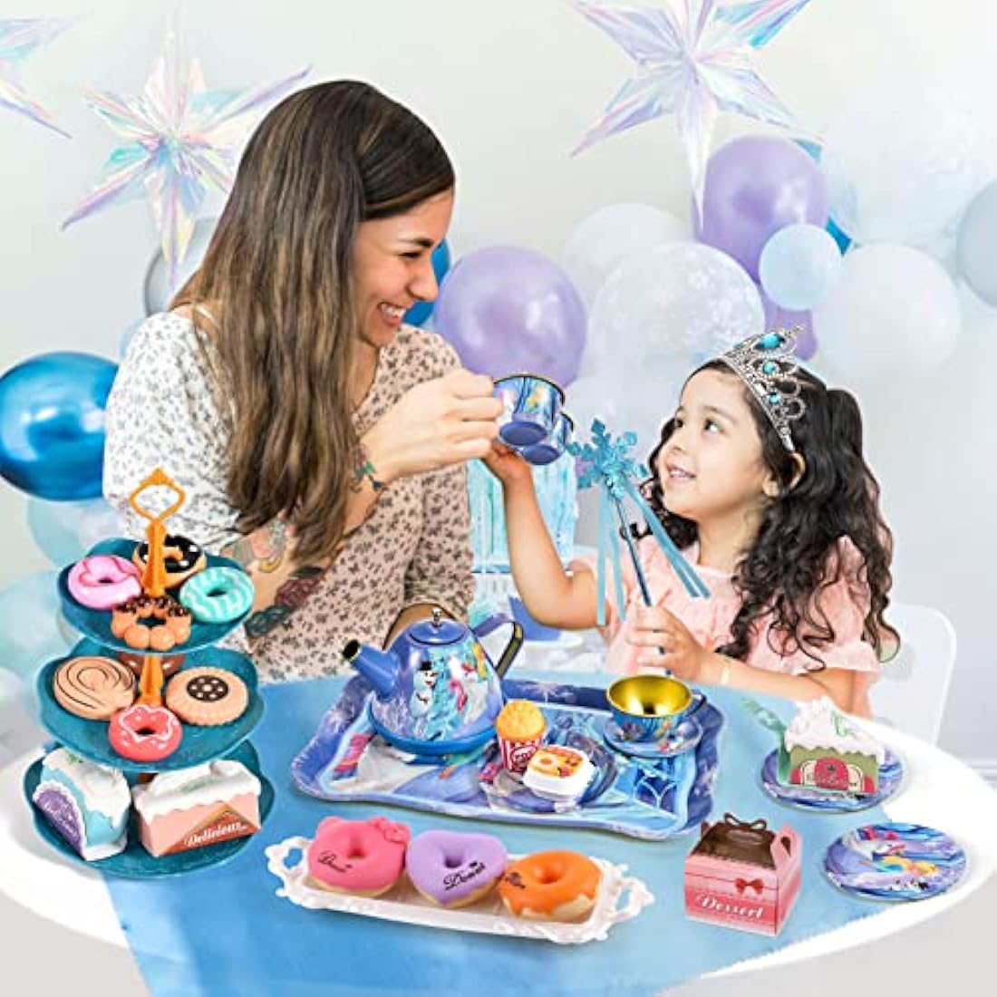 Toddlers Tea Set Frozen Toys Gifts for Girls 3 4 5 6 7 Years Frozen Elsa Tin Tea Party Set & Luxury Food Playset & Carry Case Princess Tea Time Kitchen Pretend Play Toys Princess Gift for Kids Girls