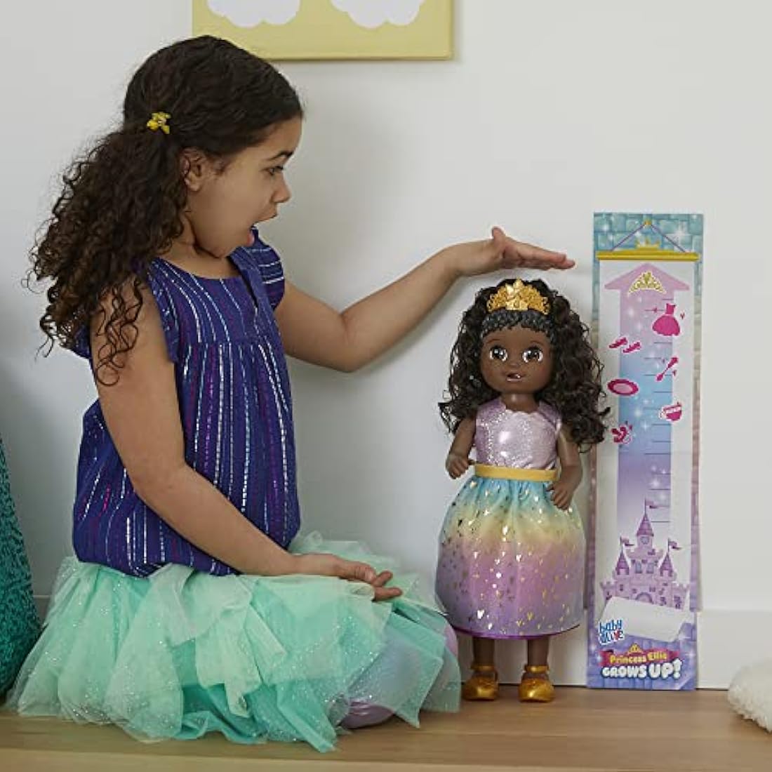 Baby Alive Princess Ellie Grows Up! Black Hair Doll, Interactive Baby Doll with Accessories, Talking Baby Dolls, Toys for 3 Year Old Girls and Boys and Up, 18-Inch