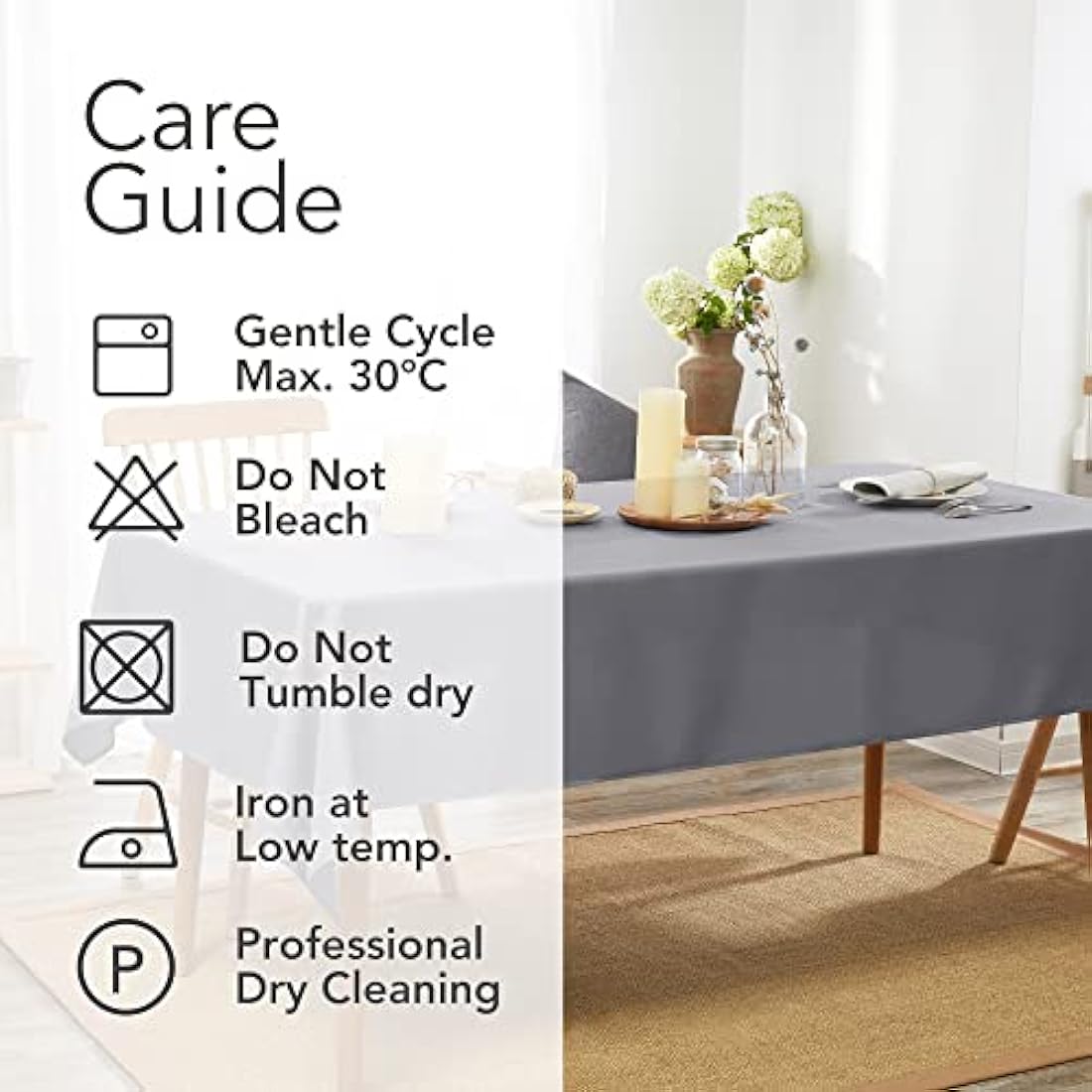Deconovo Home Decorative Oxford Tablecloth Water Resistant Table Covers Rectangular Tablecloth for Dining Table 132x229cm(52x90in) Grey