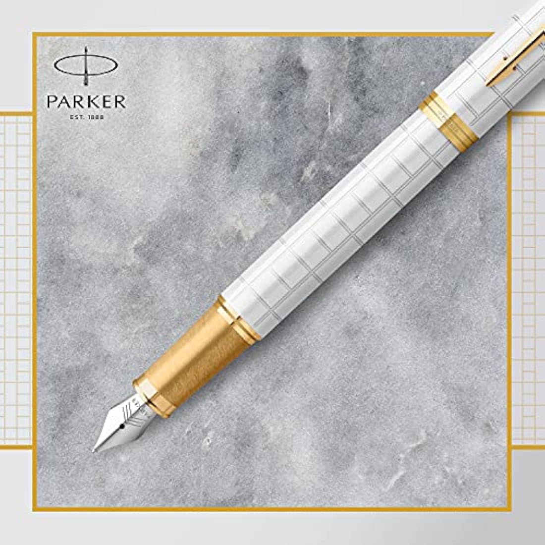 Parker IM Fountain Pen | Premium Pearl Lacquer with Gold Trim | Fine Point with Blue Ink Cartridge | Gift Box