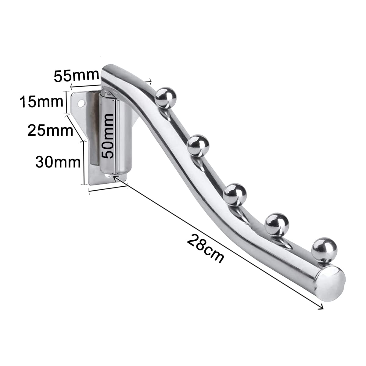 通用 Wall Mount Clothes Hanger,180° Folding Clothes Rail for Bedrooms,Laundry Rooms,Bathrooms(5 Hooks Length 28 CM)