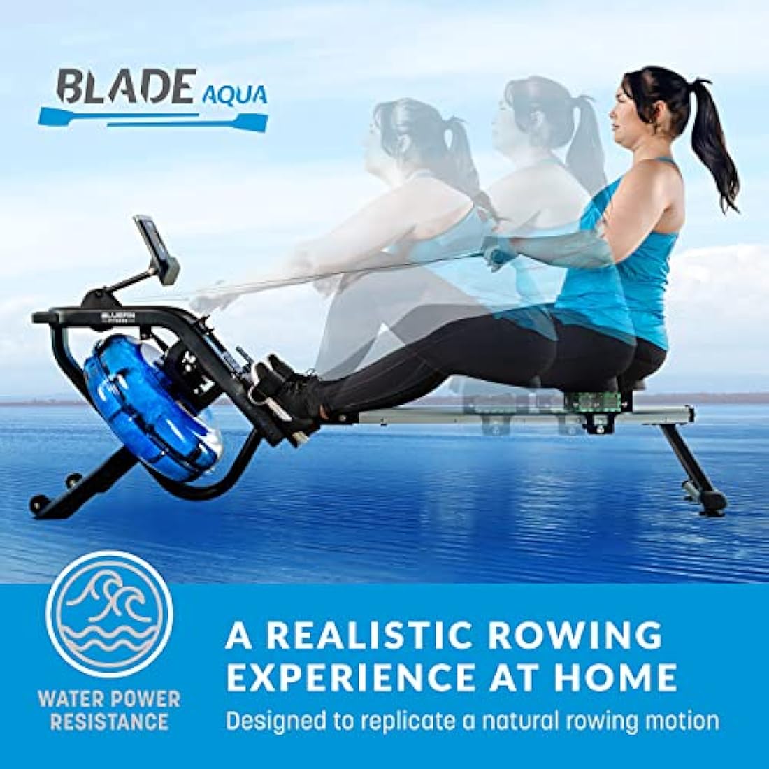 Bluefin Fitness Foldable Rowing Machine | Blade Aqua W-1 - Water Resistance Rower | Blade Aqua M-1 Water Resistance Rowing Machine | LCD Digital Fitness Console | App Integration | Home Gym Workout - Lose Weight and Build Muscle