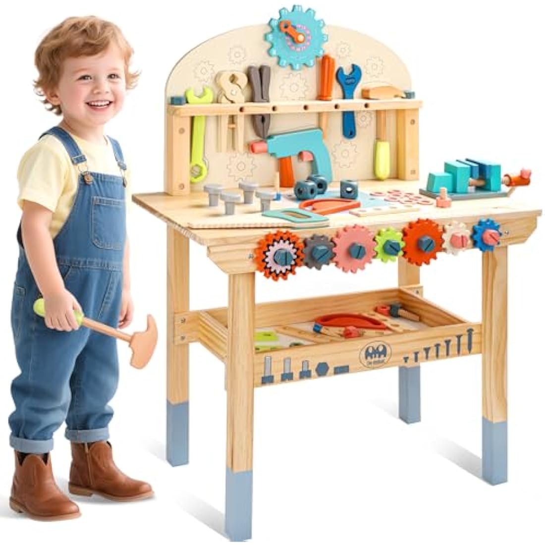 Tool Bench for Kids Toy Play Workbench Wooden Tool Bench Workshop Workbench with Tools Set Wooden Construction Bench Toy for 3 4 5 Year Old Boys and Girls