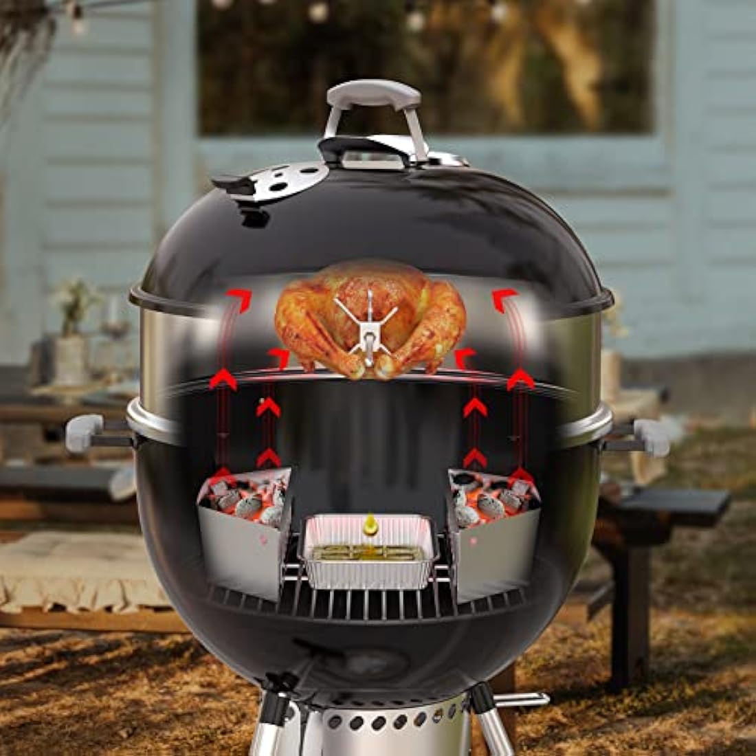 onlyfire BRK-6110 Upgrade Stainless Steel Rotisserie Ring Kit Fits Weber 22-inch Kettle Charcoal Grills,With 2-Pack Charcoal Baskets and 10-Pack Drip Pans,Fits Most Others 57 CM Kettle Grill