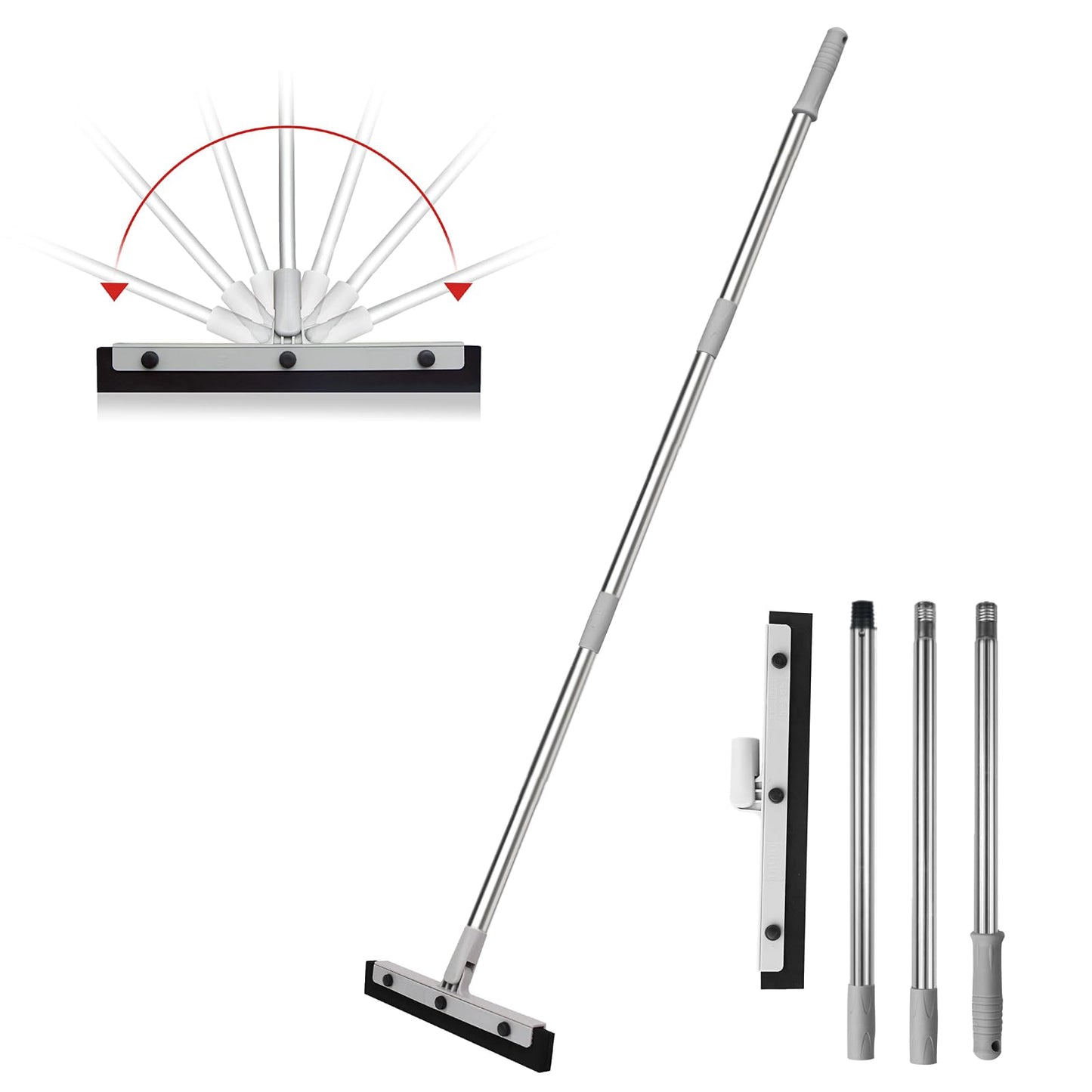 DrDirt Floor Squeegee,35 CM Wet Room Floor Squeegee with 3-Section Stainless Steel Extension Pole, Replaceable Foam Rubber Blade, Ideal for Bathroom,