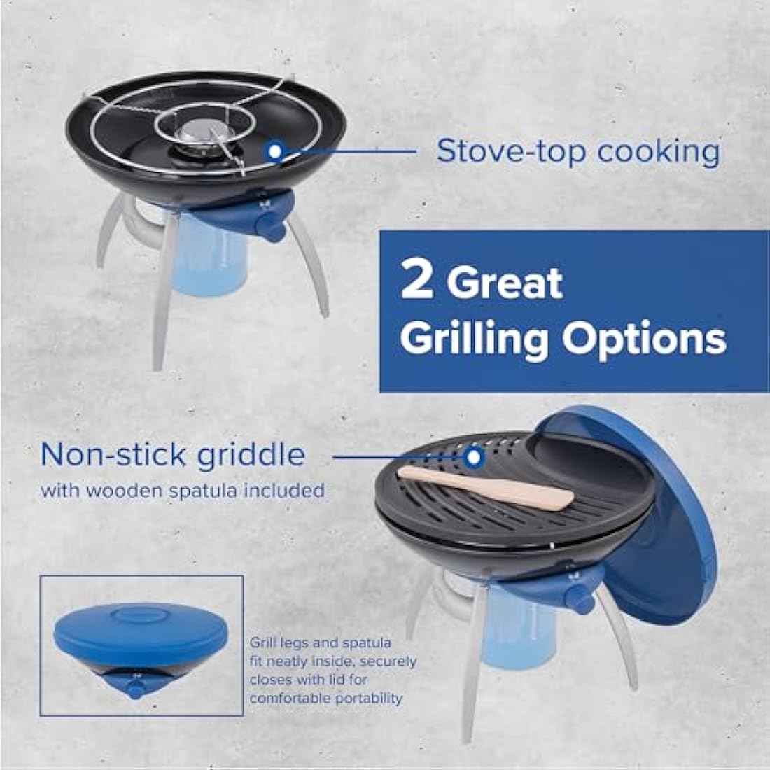 Campingaz Party Grill, Camping Stove and Grill, All-in-One Portable Camping BBQ, with Griddle, Grid and Pan Support, Black