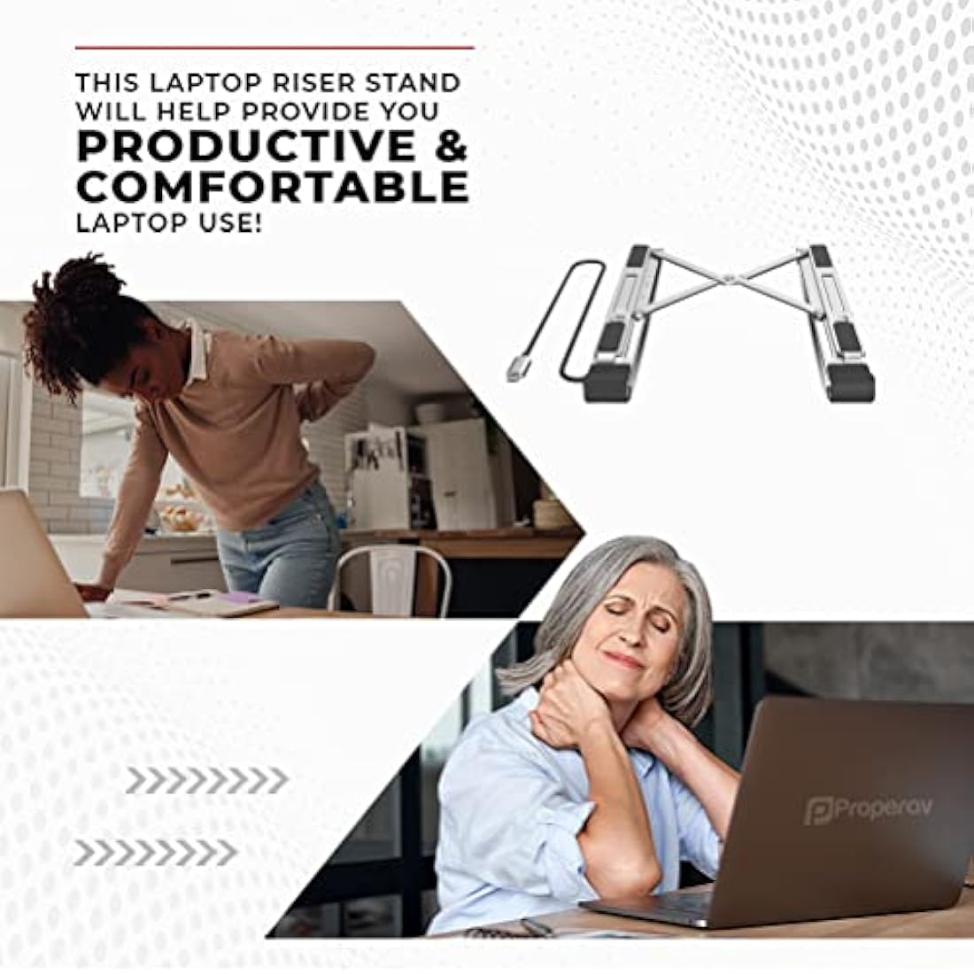 Properav Portable Aluminium Laptop Stand with Integrated 100W PD USB-C Charging Hub inc 4 x USA-A Ports for Dell, Toshiba, HP, Samsung, MacBook, Lenovo