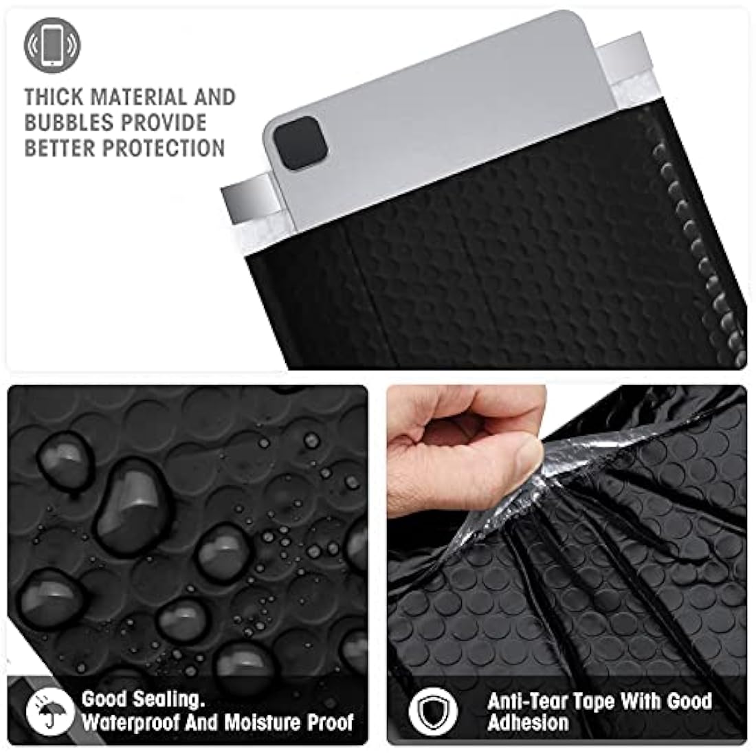 Switory 25pcs Poly Bubble Mailers A4 Padded Envelopes Bubble Envelopes Package Bags Lined Poly Mailer Self Seal Black, 21.6cmx28cm