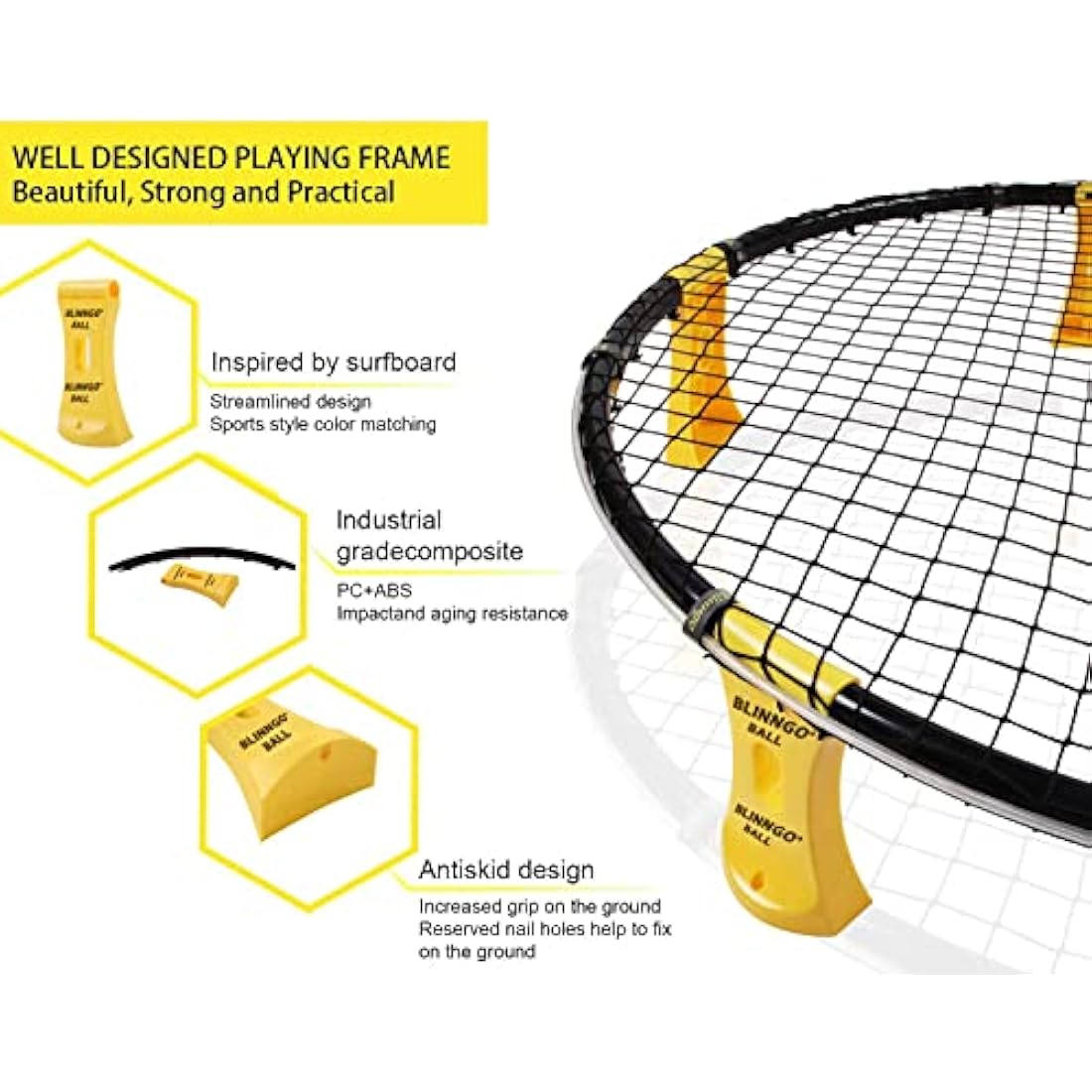 Mookis Blinngoball Outdoor Games Set Includes Playing Net, Competition Net, 3 Balls, Drawstring Bag, Ball Pump with 1 Needle, Rules and more