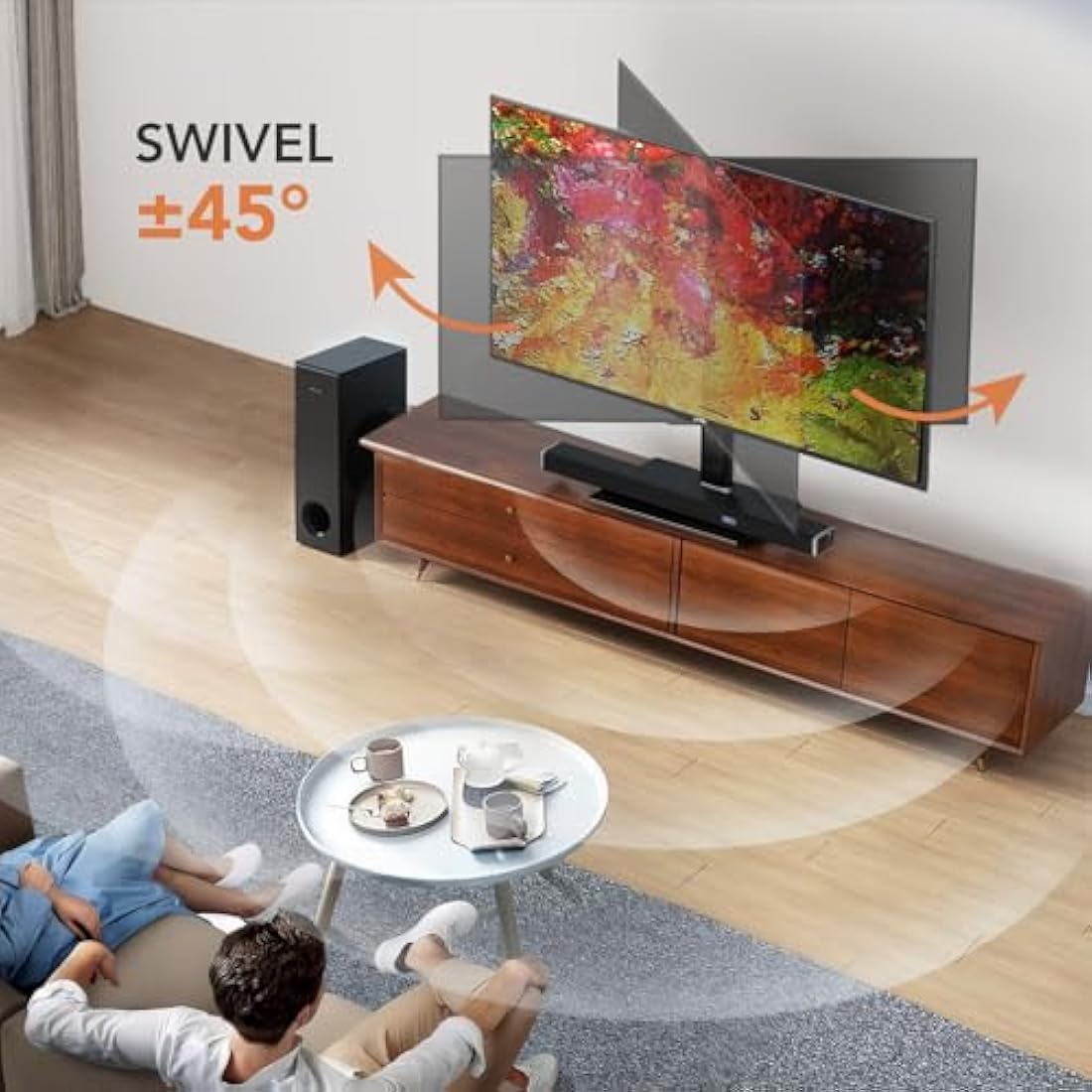 Universal Swivel TV Stand/Base Table Top TV Stand for 21 to 55 inch TVs with 90 Degree Swivel, 4 Level Height Adjustable, Heavy Duty Tempered Glass Base, Holds up to 45kgs, HT02B-002