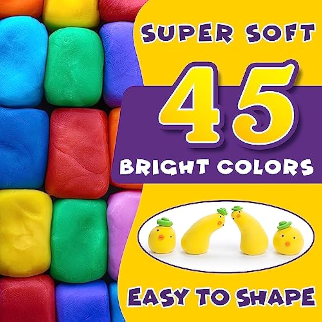 SUNCLAY Air Modeling Clay - 45 Colours with 80 Page Project Book, 9 Clay Tools, 5 Accessories, Ages 3-12