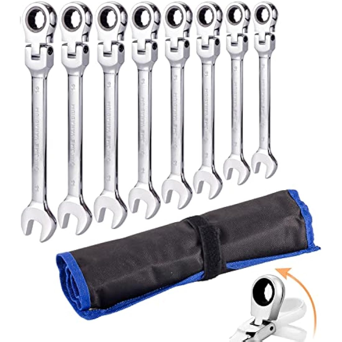 Qnkaa Flexible Ratchet Wrench Set 8pcs 9-17mm Spanner Gear Ring Ratcheting Combination Flexi Wrenches Kit Metric Flex Head