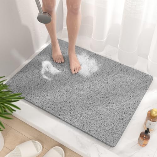 HITSLAM Shower mat Non Slip, 60 x 80 CM Bathtub Mat Non Slip with Drain, Soft PVC Loofah Shower Bath Mat for Tub, Quick Drying Bathroom Shower Mat,