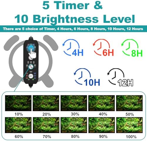 SEAOURA Submersible Aquarium Lights for Fish Tank, 24/7 Cycle Fish Tank Light with Timer, Full Spectrum+7 Single Colors, Auto On/Off, Adjustable Brightness, 16W (68cm)