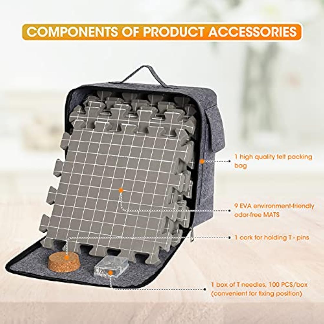 Mardili Blocking Mats for Knitting[9-Pack], Extra Thick Blocking Boards with Grids for Crochet Projects or Needlepoint, Knitting Mats with 100 T-pins and A Cork for Storing T-pins