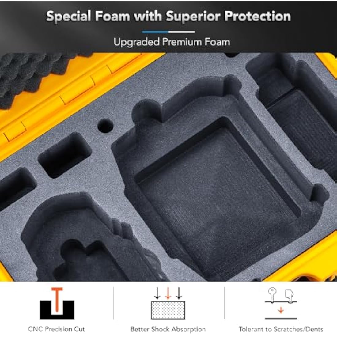 Lykus Titan MM410 Waterproof Hard Case for DJI Mini 4 Pro/Mini 3/Pro and RC2/RC/RC-N2/N1, Yellow with Shoulder Strap, Support 7 Batteries and RC Lanyard [CASE ONLY]