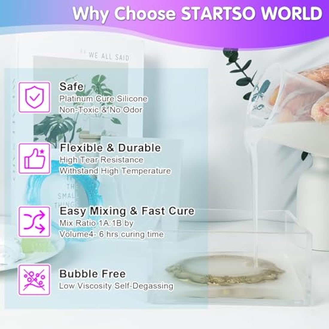 STARTSO WORLD Silicone Mold Making Kit 20A, Jade Green Platinum Liquid Silicone Rubber for Mold Making, Fast Cure & Food Safe Silicone Mold Maker 38OZ, Ideal for Casting Resin Molds/Silicone Molds