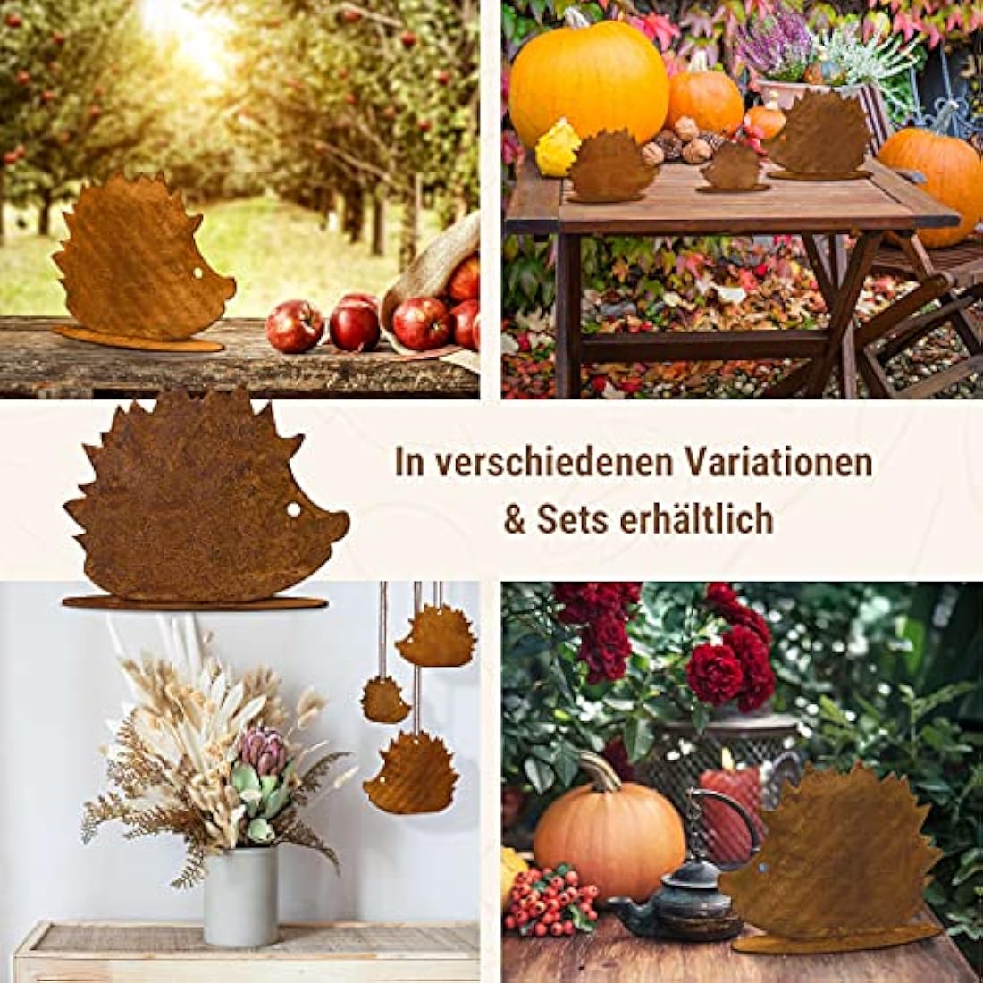 Autumn Hedgehog Family Set of 3 Decorative Patina Metal