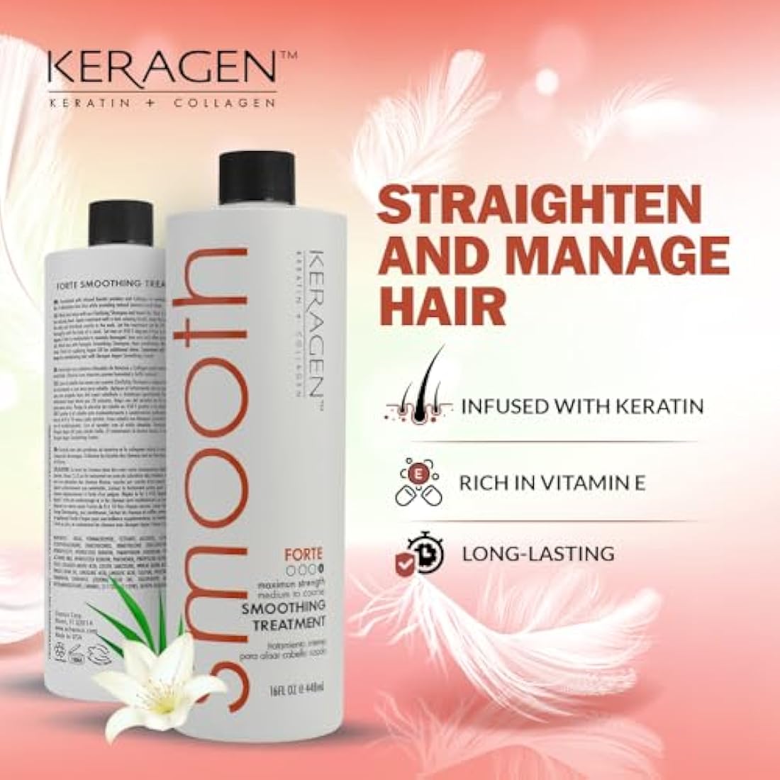 Keragen Brazilian Keratin Hair Smoothing Treatment - Blowout Straightening System - Forte 16oz