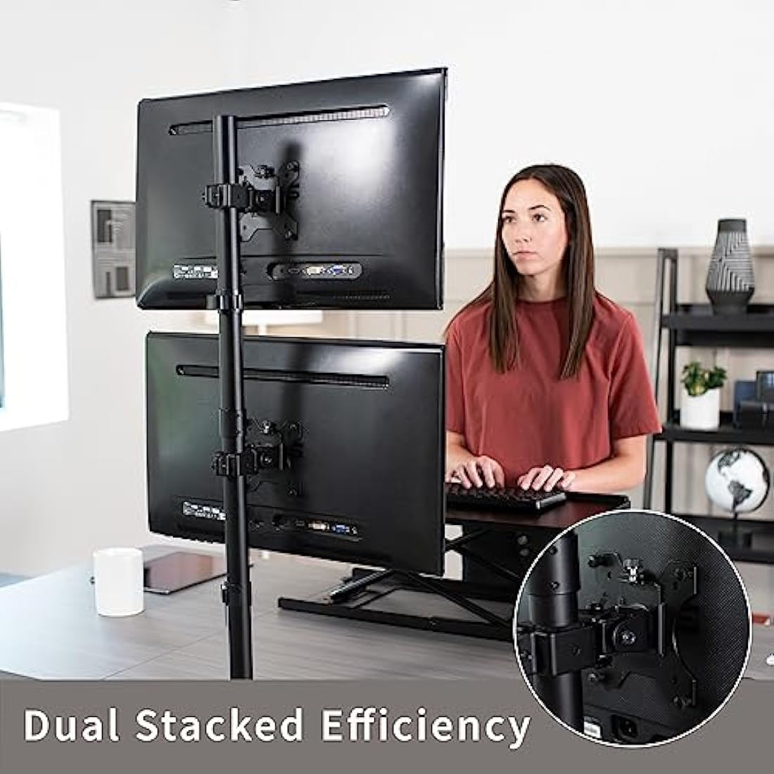 Vivo Dual LCD Monitor Desk Mount Stand Heavy Duty Stacked, Holds Vertical 2 Screens up to 32" (STAND-V002T)