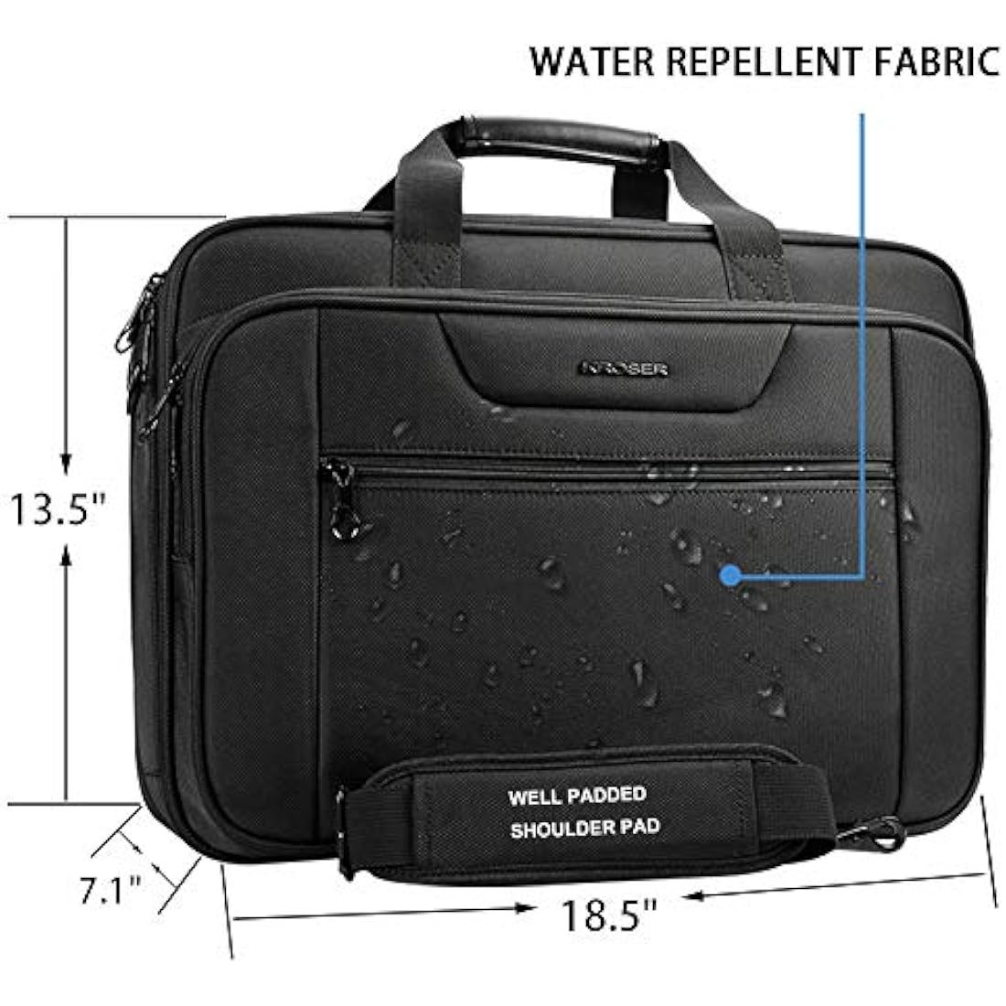 KROSER Laptop Bag XXL Laptop Briefcase Fits Up To 18 Inch Laptop Water-Repellent Light Weight Gaming Computer Bag Shoulder Bag Expandable Capacity For Travel/Business/School/Men-Black