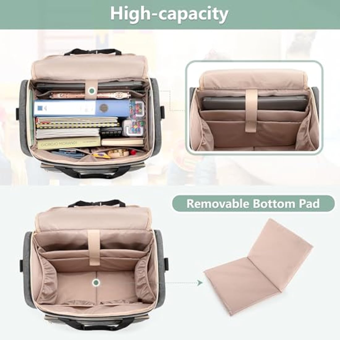 Luxja Rolling Teacher Bag with Laptop Compartment and Detachable Dolly, Multifunctional Rolling Teacher Tote Bag (Bag Only), Grey