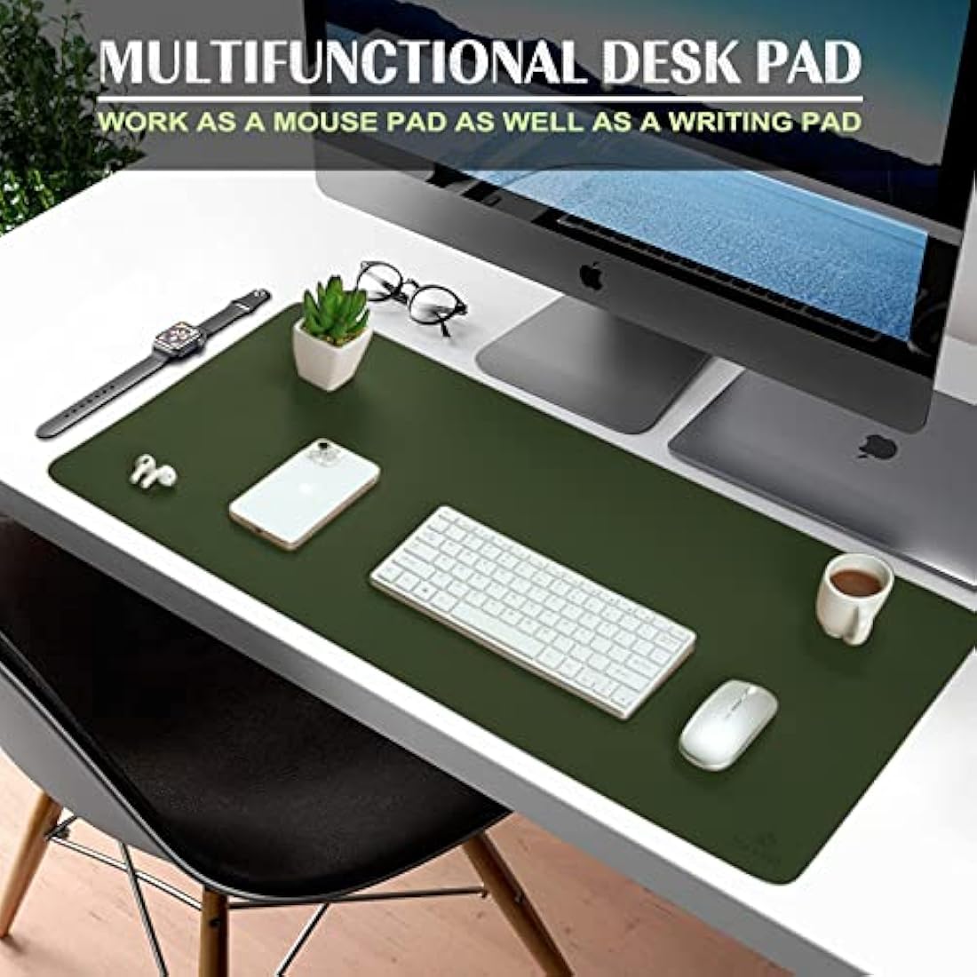 K KNODEL Large Office Leather Desk Mat, Mouse and Keyboard Pad, Computer and Laptop Mat, Desktop Protector and Cover, Writing Pad and Blotter (80x40cm, Dark Green)