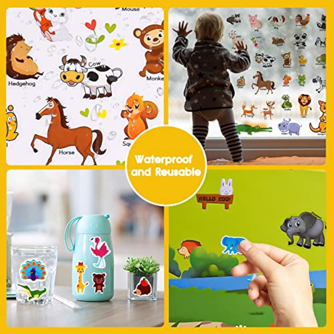 ASTARON 3D Sticker Scenes Book for Kids,88 Pcs Reusable Animals Jelly Stickers for Toddlers, Puffy Sticker Game Educational Sensory Learning Toy, Party Supplies Birthday Gift,4 Fold-Out Choices