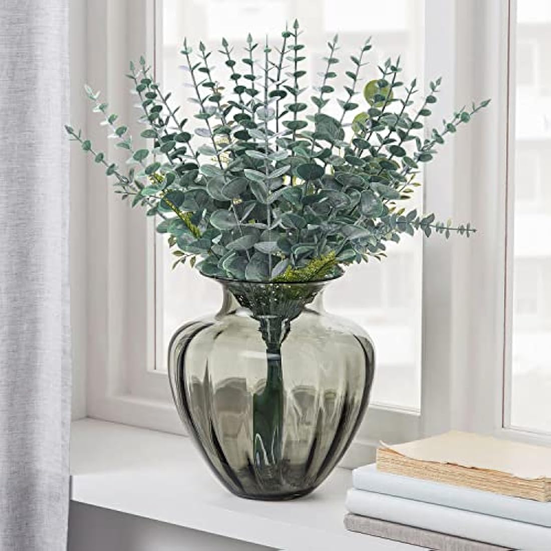 Yueshop 20PCS Eucalyptus Stems 38cm/15in Artificial Green with Hoarfrost Effect Vine Leaves Garland for Home, Wedding, Shop Decoration