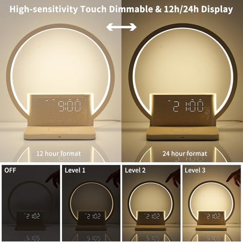 blonbar Bedside Lamp, Wake-Up Light, 10 Watt Wireless Charger, Touch Dimmable Table Lamp, Sunrise Alarm Clock, 3 Levels of Brightness, Soothing Sound, Bedroom Sleep Aid for Babies & Adults