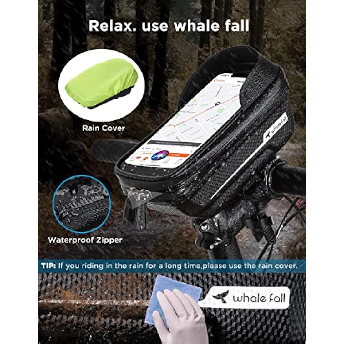whale fall Newest Hard Casing Bike Bag, Gifts for Men, Waterproof Bike Phone Holder, Lightweight and Pressure-Resistant Bike Accessories with 0.25mm Sensitive Touchscreen for Phones up to 6.9''