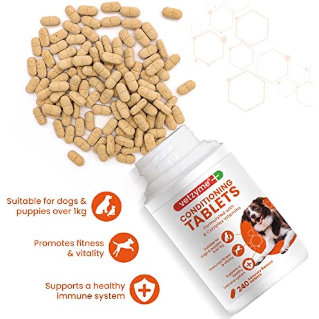 Vetzyme Once A Day Conditioning Tablets for Dogs (240 Tablets) - With B Complex Vitamins to Promote Fitness and Support a Healthy Immune System