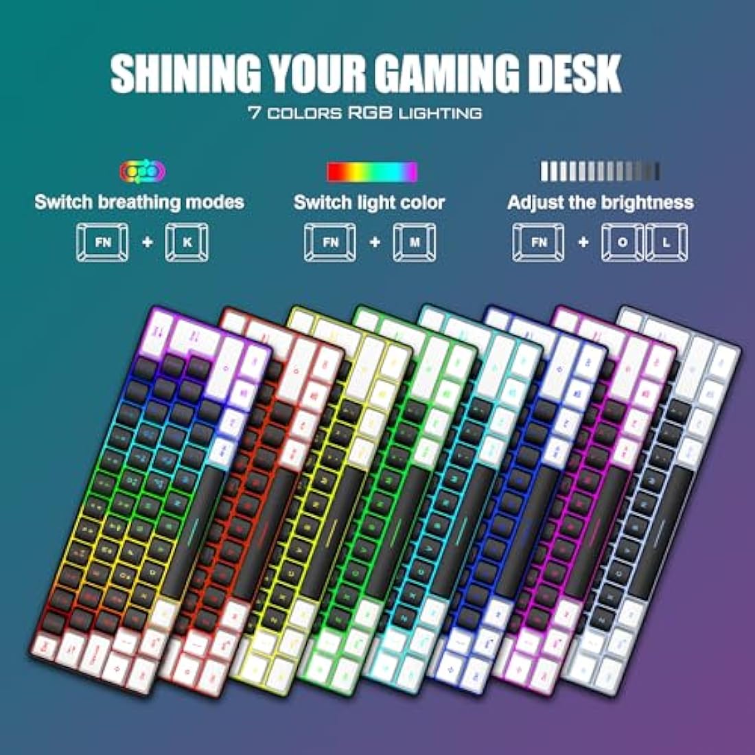 RedThunder 60% RGB Gaming Keyboard and Mouse Combo,UK Layout Ultra Compact Backlit Mini Keyboard, Lightweight 7200 DPI Cellular Optical Mouse, Portable Wired Gaming Set for PC PS5 Gamers (Black-White)
