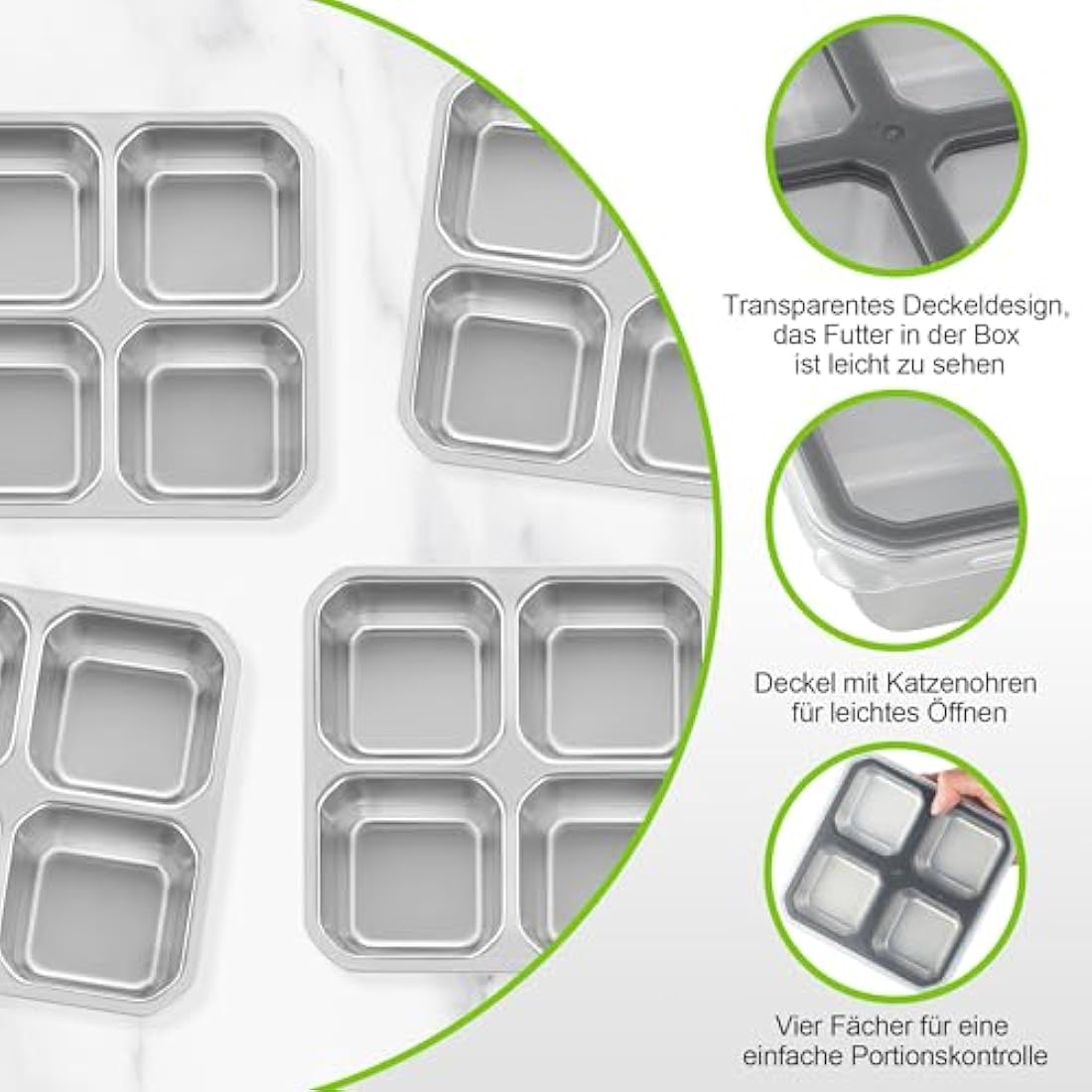 Misichao Stainless Steel Snack Boxes with 4 Compartments | Reusable Snack Containers Small Bento Lunch Box for Kids Adults Divided Meal Prep Containers for School Work and Travel 4 Pack (Grey-4)