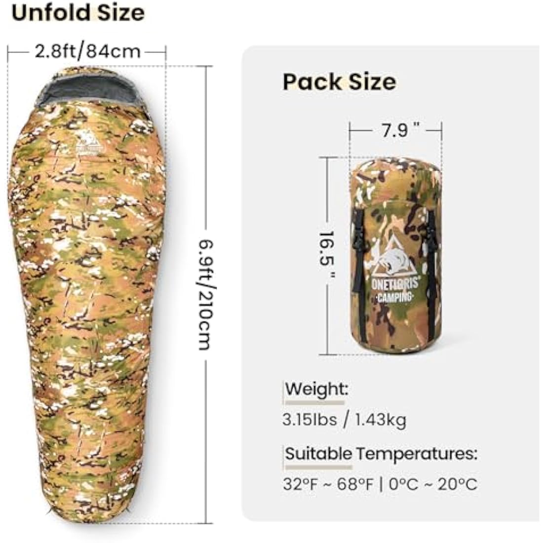 OneTigris Sleeping Bag, Survival Gear, 32°F Cold Weather Mummy Sleeping Bag for Camping Hiking Backpacking