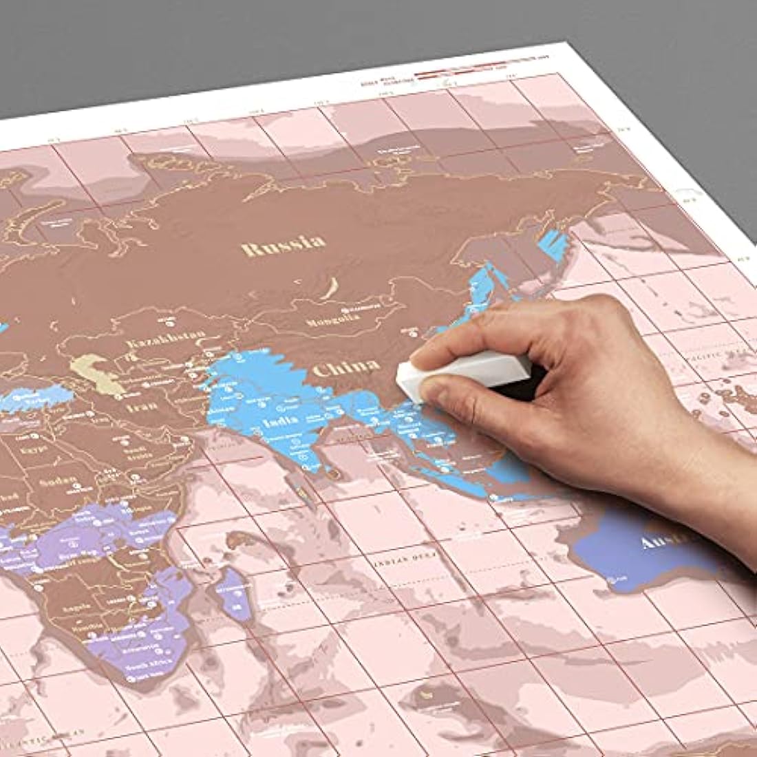 Luckies of London World Map, Scratch Map, Rose Gold - Sustainably Sourced & Manufactured in the UK