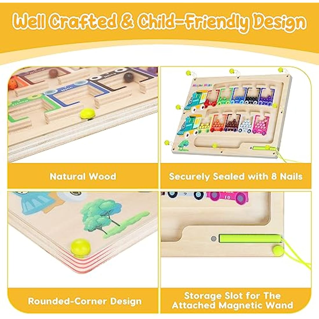 Pincush Magnetic Colour and Number Maze Montessori Wooden ToysCounting Matching GamesEducational Learning Toys for Preschoolers Gift for 3 4 5 6 7 Years Old Girls and Boys