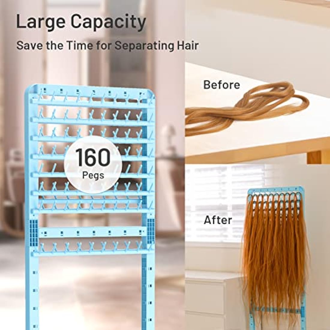 Yumkfoi Adjustable Braiding Rack 160 Pegs, Double-Sided Standing Holder for Hair, Adjustable Height With Wheels, Separator Stand Extension Holder for Stylists