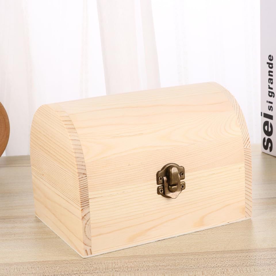 BESPORTBLE Arched Solid Handmade Wooden Box with Lock Large Multi-Function Diy Craft Storage Case for Jewelry Cosmetics and Small Items Home Office