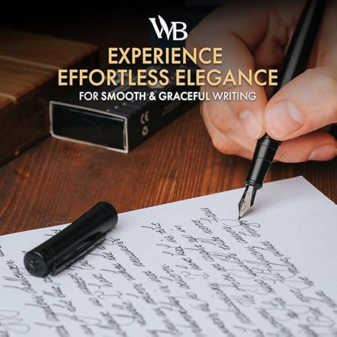 Wordsworth & Black Fountain Pen Set, Bent Nib, Includes 24 Pack Ink Cartridges, Ink Refill Converter & Gift Box, Calligraphy, [All Black], Perfect for Men & Women