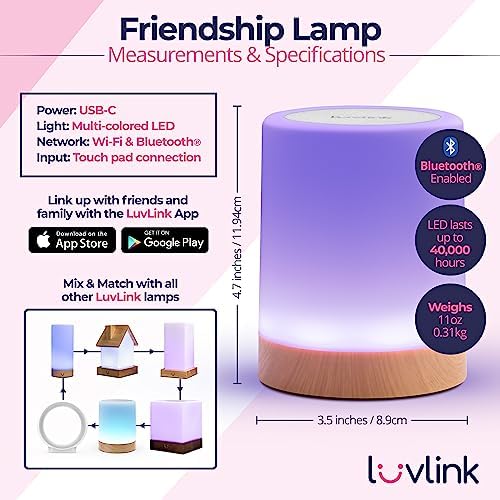 LuvLink Friendship Lamp v2 Extended WiFi Range - Simple Bluetooth Setup (Set of Two)