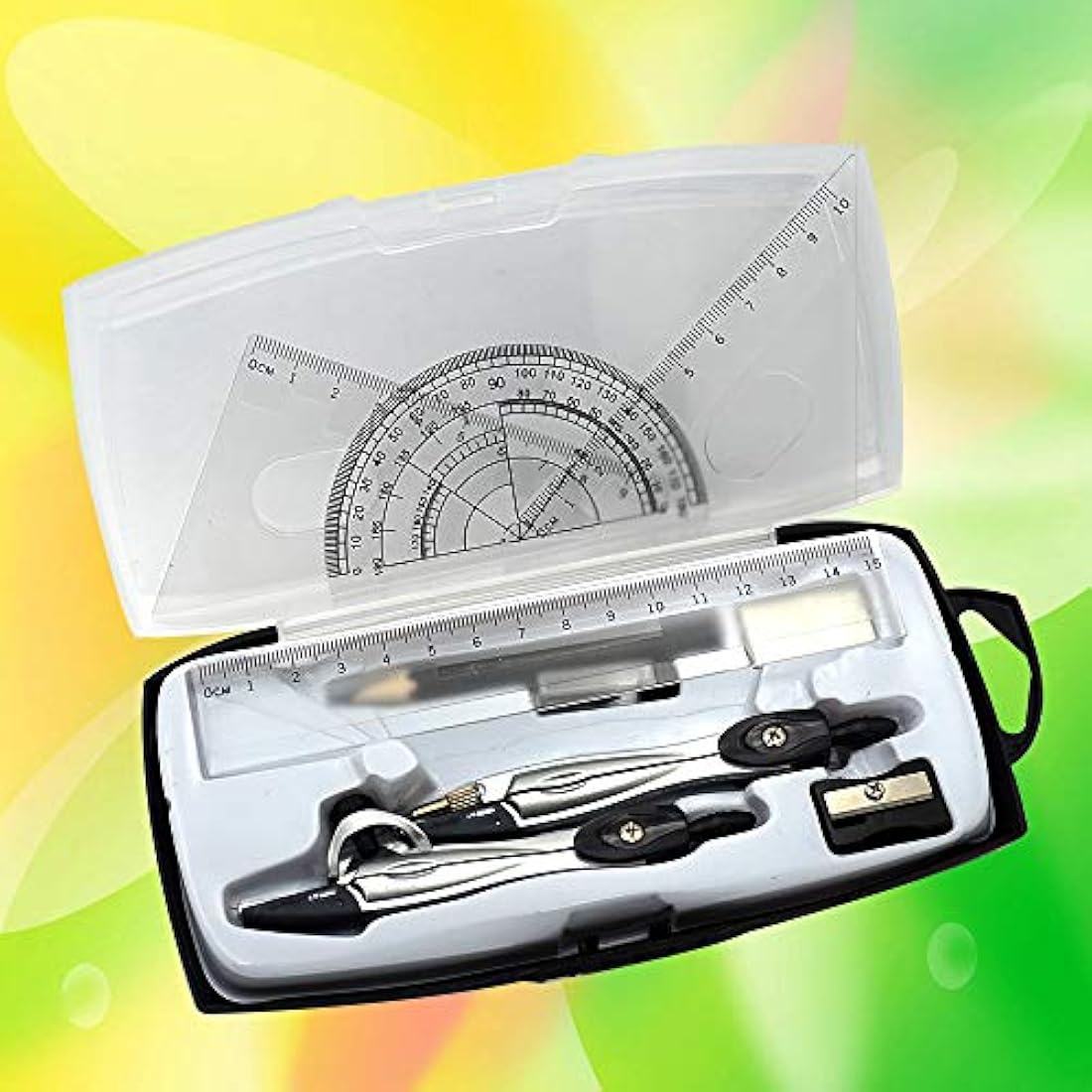 Tuloka Drafting Geometry Compasses 10pcs School Maths Full Set Protractor Rulers for Students Maths and Home Schooling in Carry Case
