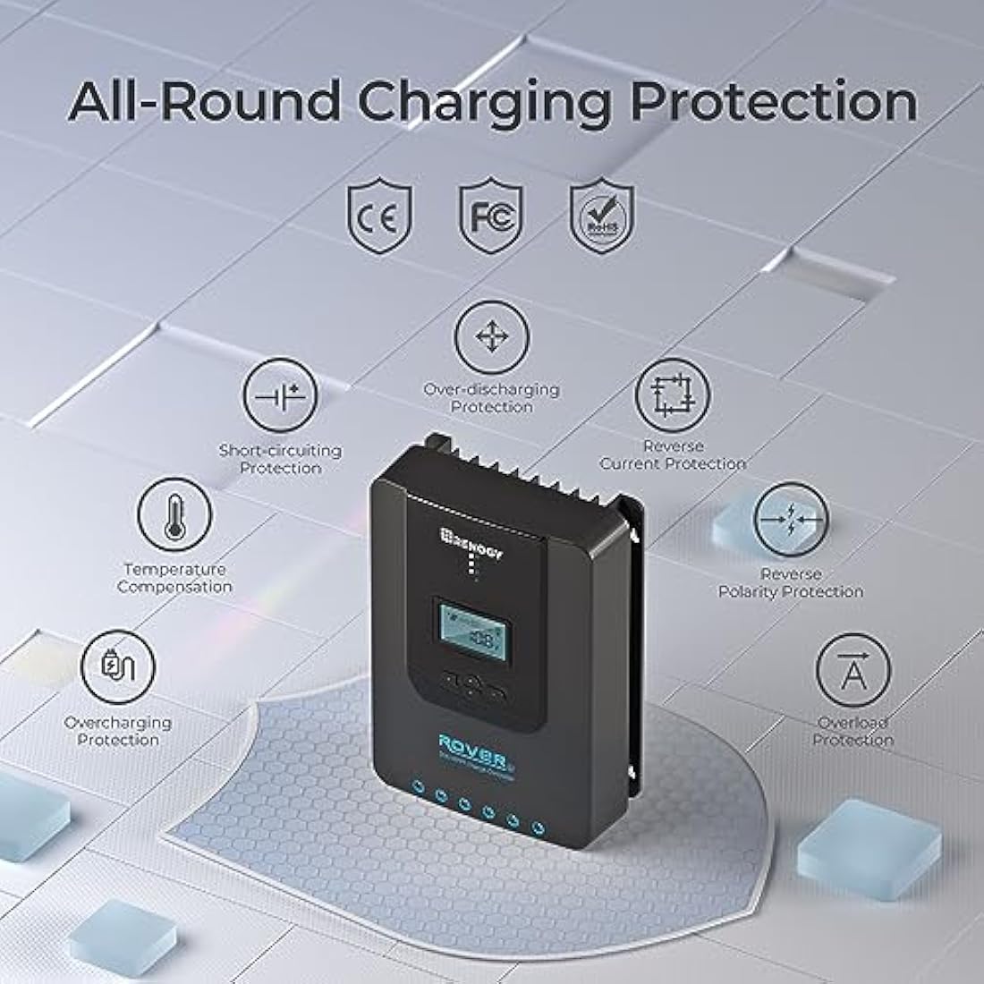Renogy MPPT Charge Controller 20A, 12V/24V DC 20 Amp Input MPPT Charge Controller Auto Paremeter Adjustable LCD Display Solar Panel Regulator for Gel Sealed Flooded and Lithium Battery, 20A, Black