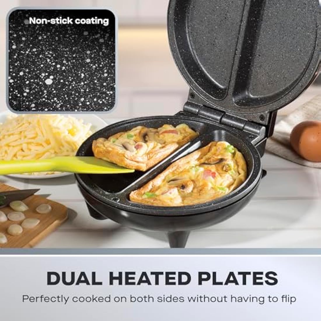 Daewoo Deep Fill Omelette Maker, Dual Non-Stick Plates, Electric 750W Omelette Cooker, Fast, Fluffy Homemade Omelettes – Compact & Easy Clean Breakfast Appliance