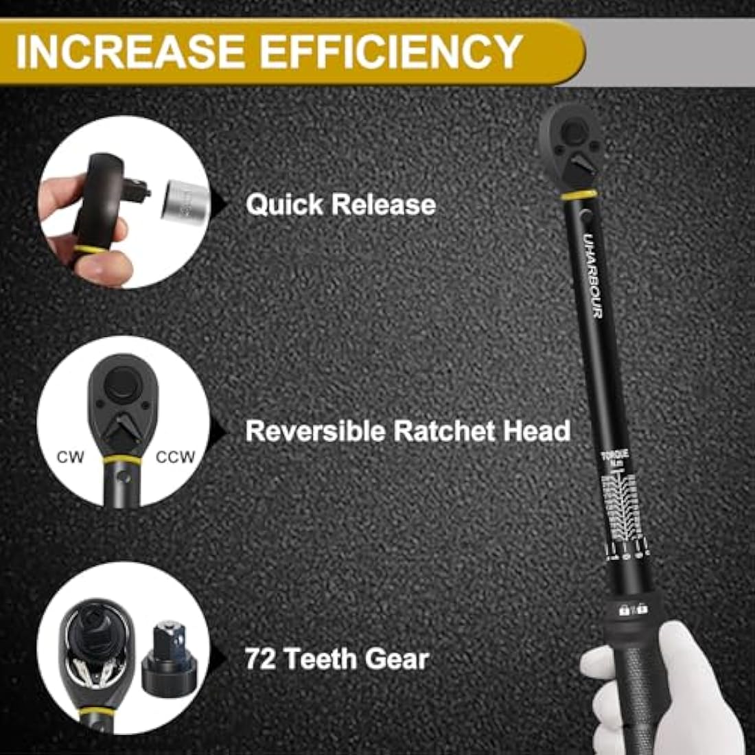 Uharbour Torque Wrench 1/2, 20-230 N.m Car Torque Wrench Dual Direction 1 Nm Adjustment with Lock, ±3% Accuracy with Unique Calibration Certificate