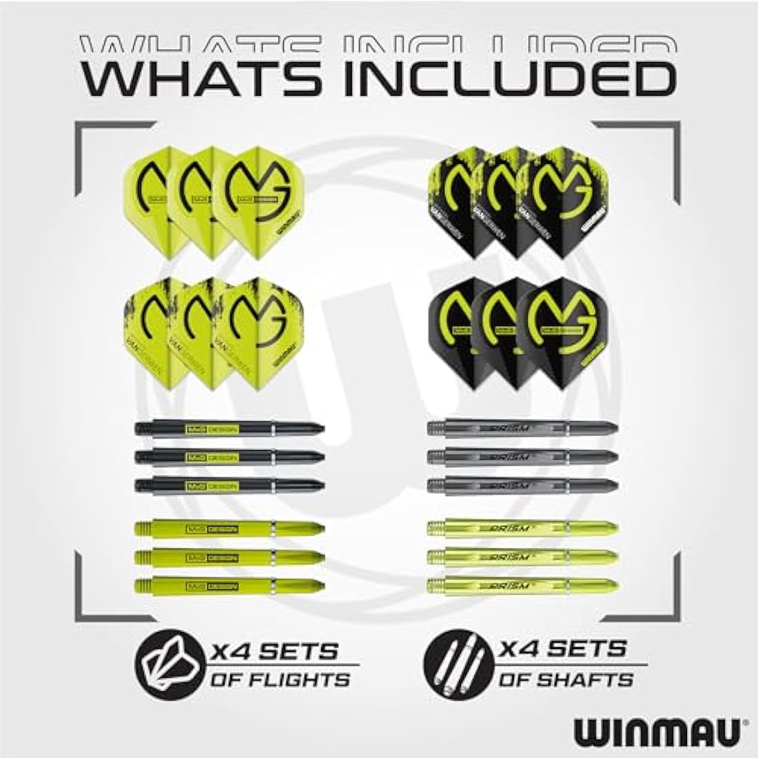 WINMAU Michael Van Gerwen MvG Gift Set - 50 Piece Dart Set with 4 Shafts, 4 Flights Plus Accessories