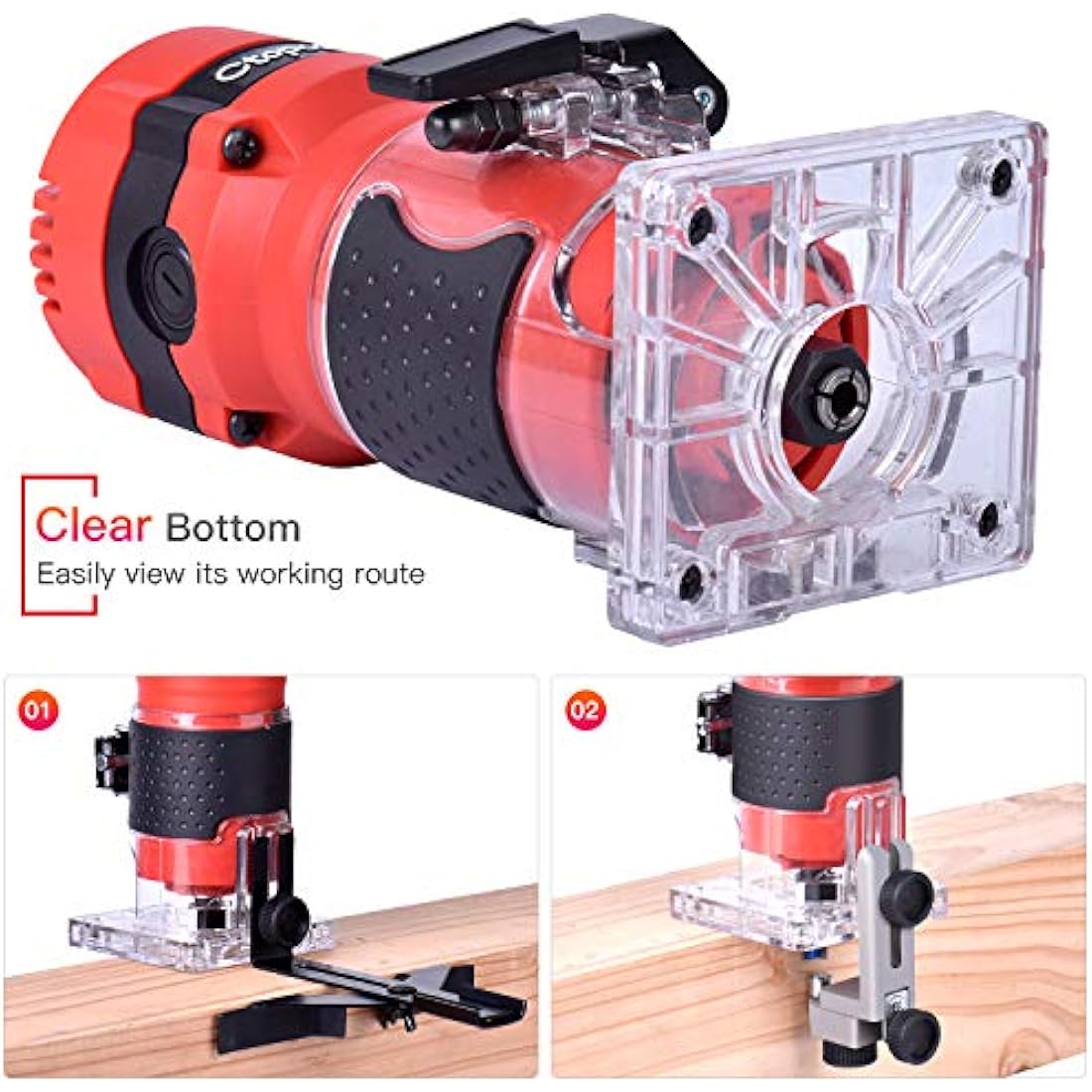 CtopoGo Compact Wood Palm Router Tool Hand Edge Trimmer Woodworking Joiner Cutting Palmming Tool 30000R/MIN 800W 220V with 12PCS 1/4" Router Bits