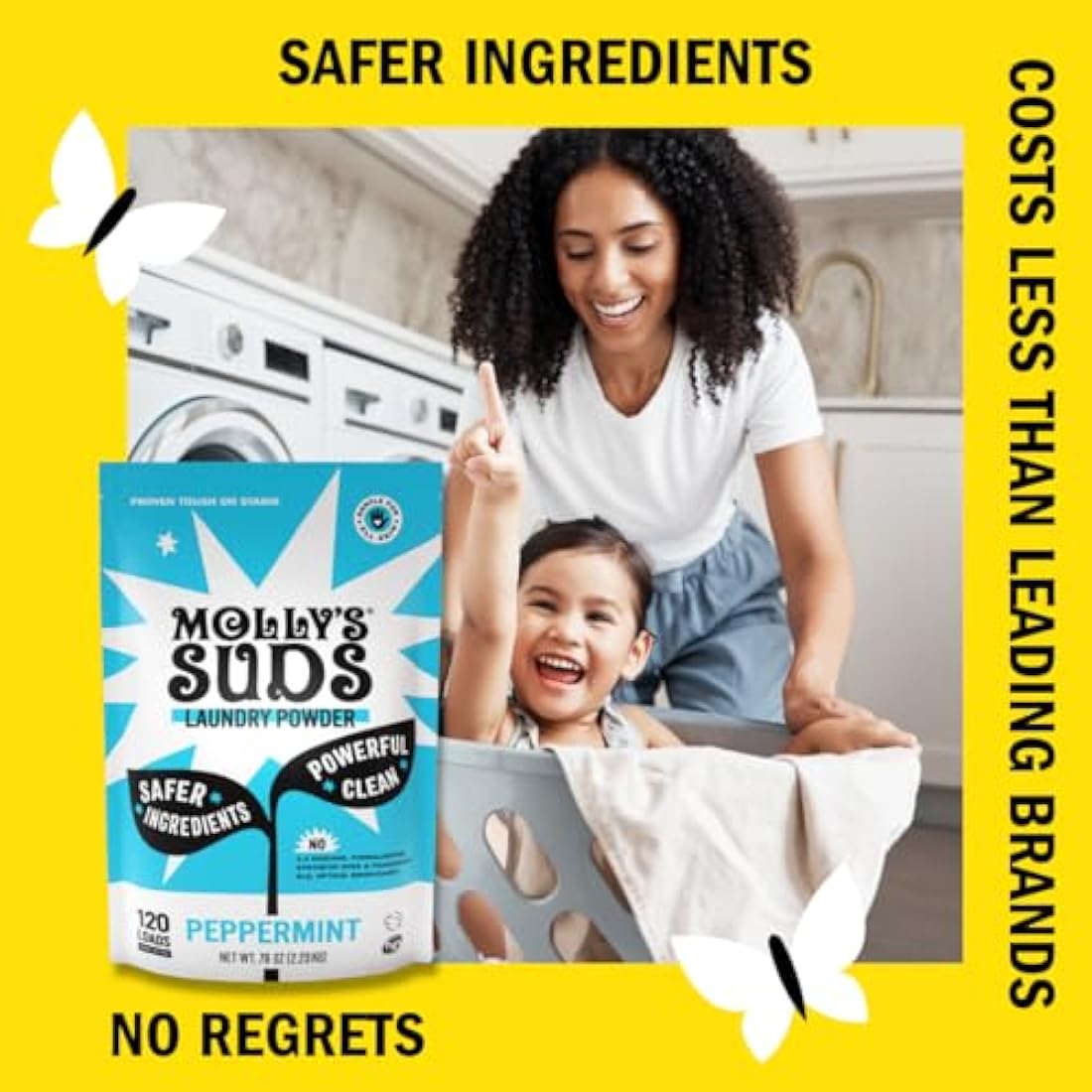 Molly's Suds Original Laundry Detergent Powder - Natural Washing Powder, Earth Derived Powder Detergent, Non-Liquid & Organic Washing Detergent, Sensitive Skin Laundry Detergent - 70 Loads, Peppermint