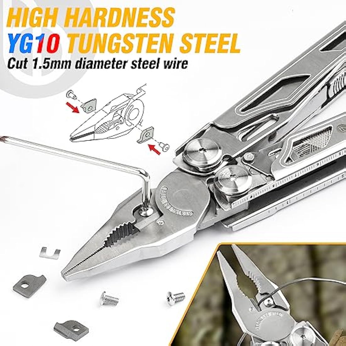 BIBURY Multitools, Multi Tool Foldable Pliers with Upgraded Scissors and Screwdriver Set, Stainless Steel Multitools with Nylon Pouch, Ideal for Camping, Outdoor, Repairing - Gift for Dad Men - Pro